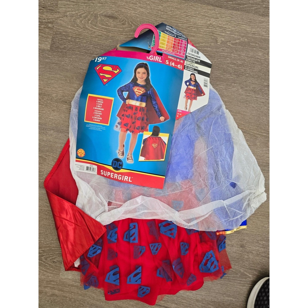 DC Comics Supergirl Costume Girls Small 4-6 Dress Cape Headband Belt WM700533